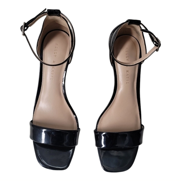 Kelly & Katie Black Heels with Patent Finish and Ankle Strap - Picture 3 of 5